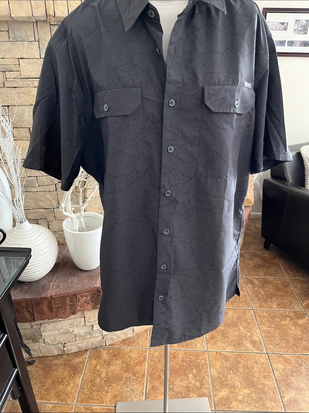 Eddie Bauer Breathable Men's Black Short-Sleeve Button-Up Shirt Size Tall XL
